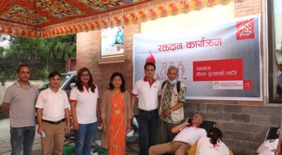 सनराइज बैंकको १४ औं वार्षिक उत्सवमा रक्तदान कार्यक्रम सम्पन्न, २४४ जनाले गरे रगत दान