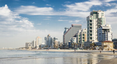 Tel Aviv skyline with Mediterranean, Israel